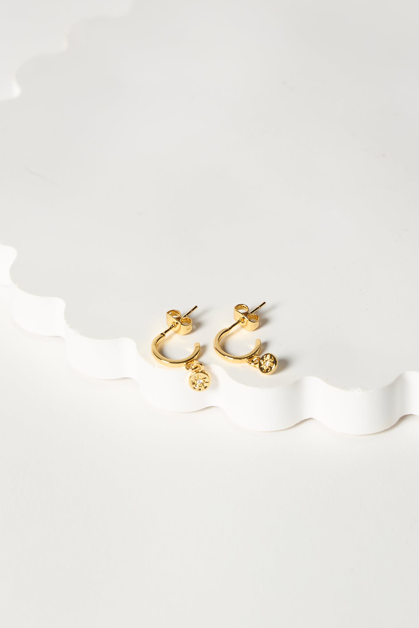 Tilly Hoop Earrings - Gold - diamond crystal stone - dangle hoop - star