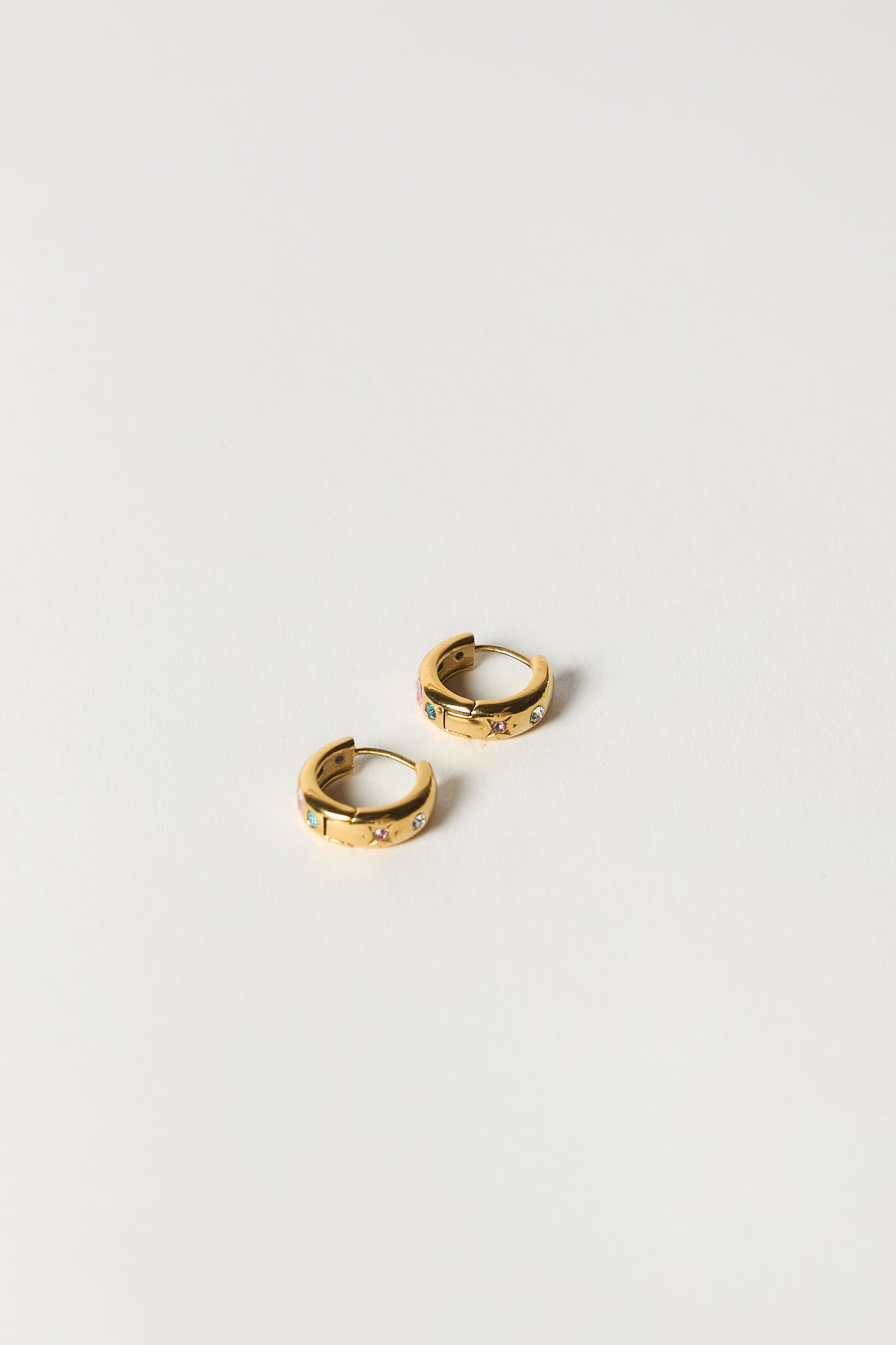 June Earrings - Gold - rainbow stone - huggie - hoop