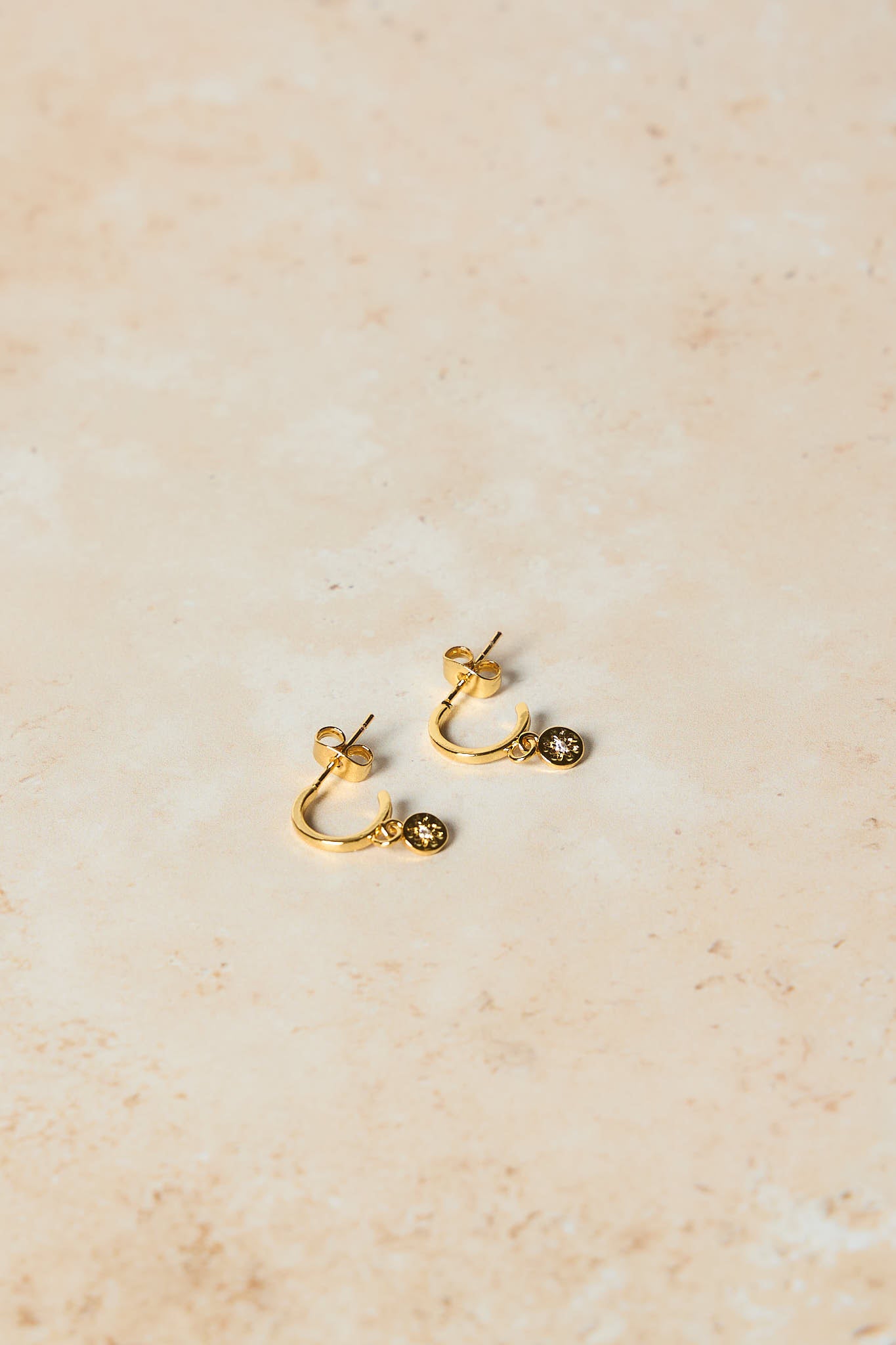 Tilly Hoop Earrings - Gold - diamond crystal stone - dangle hoop - star