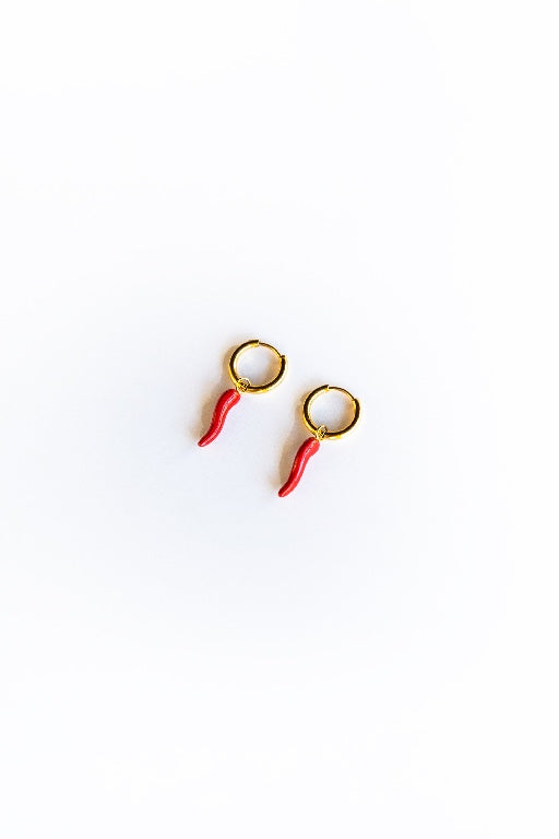 Love From Lilou - Piper Hoop Earrings - Gold - chilli pepper earring - pepper earring - charm earring - chilli earring