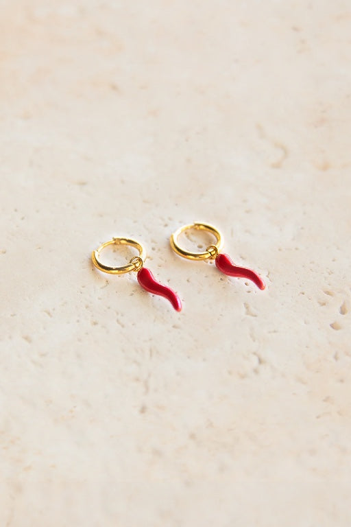 Love From Lilou - Piper Hoop Earrings - Gold - chilli pepper earring - pepper earring - charm earring - chilli earring