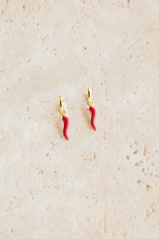 Love From Lilou - Piper Hoop Earrings - Gold - chilli pepper earring - pepper earring - charm earring - chilli earring