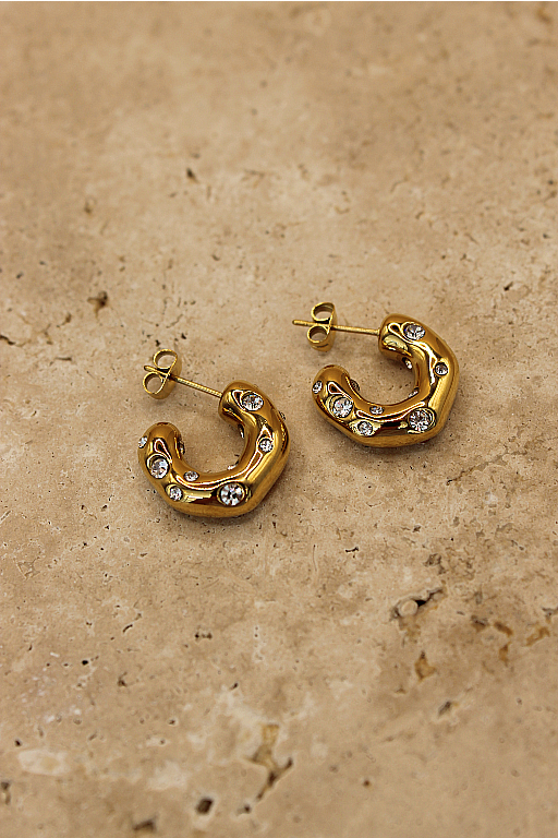 Lottie Stone Hoop Earrings - Gold