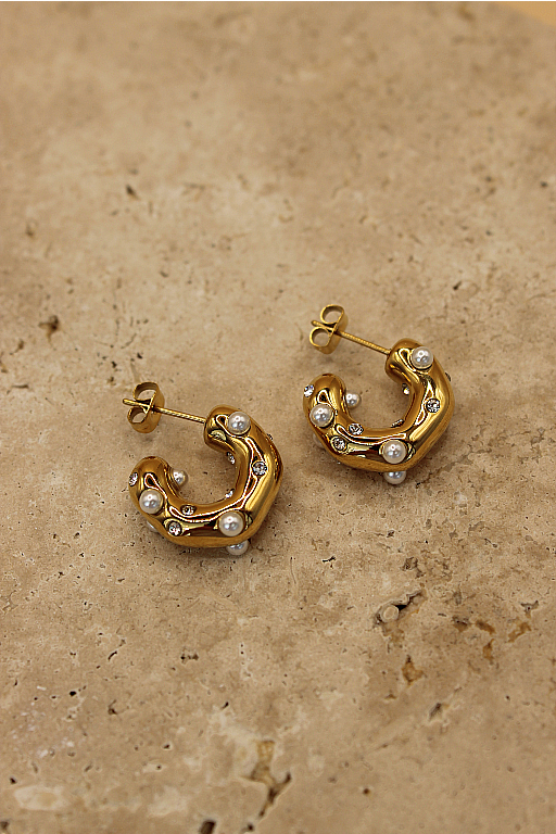 Lottie Pearl Hoop Earrings - Gold